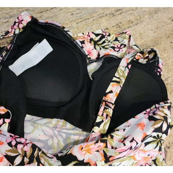 New Women's Tankini Swimsuit Top Size 8 Adjustable Straps Ruffle Tropical Flower - Picture 7 of 12